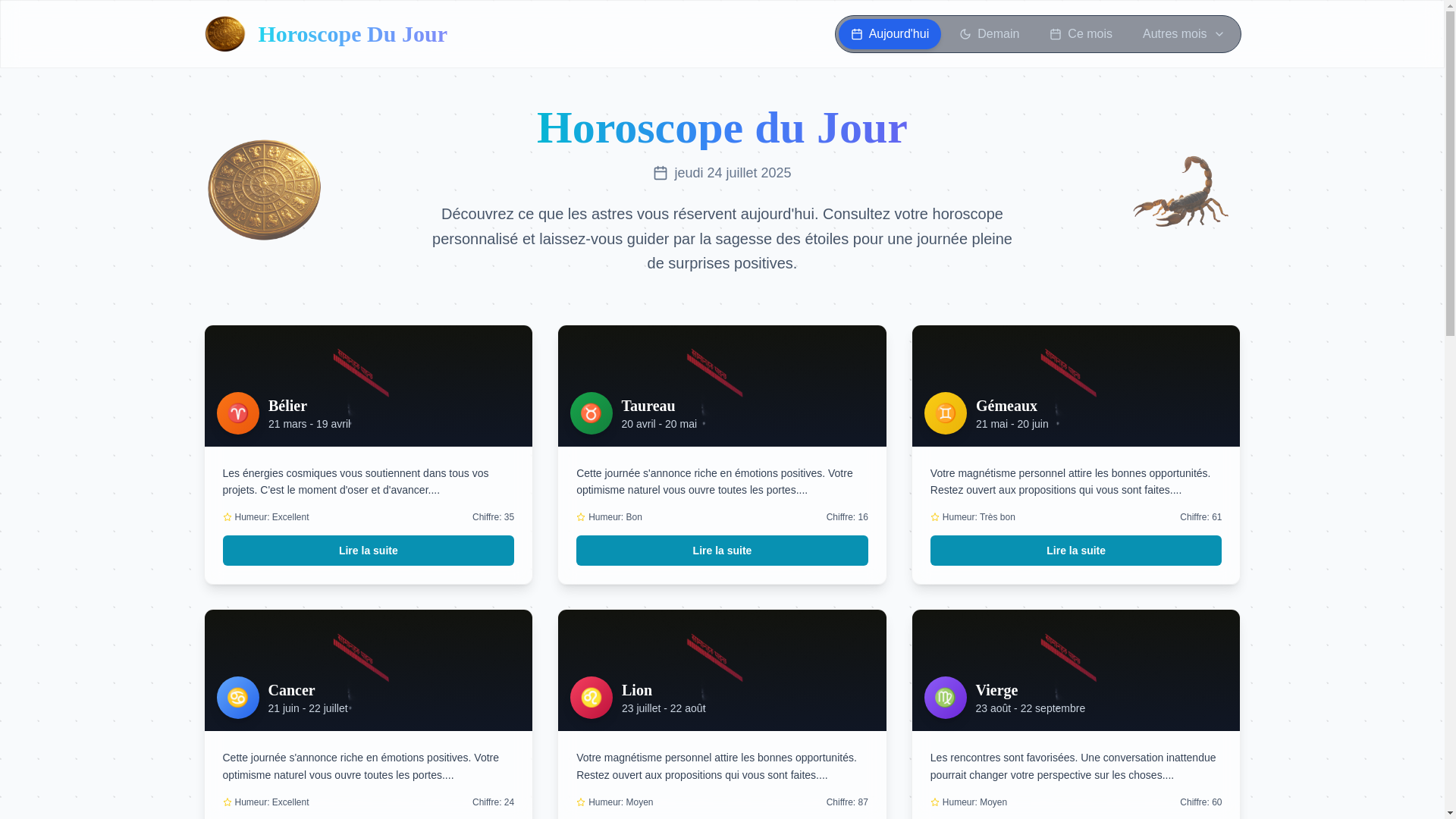 website screenshot of https://horoscope-aujourdhui.fr/