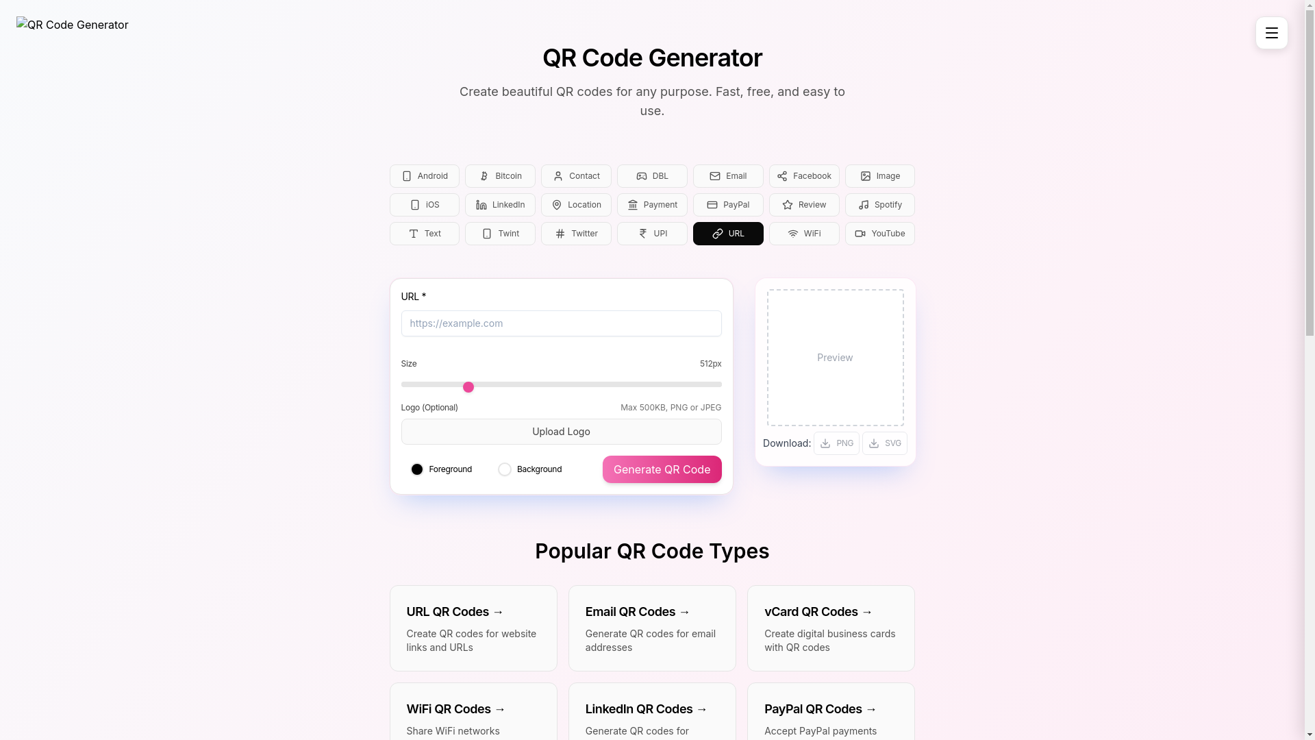 website screenshot of https://qr-codes-7k9.pages.dev/