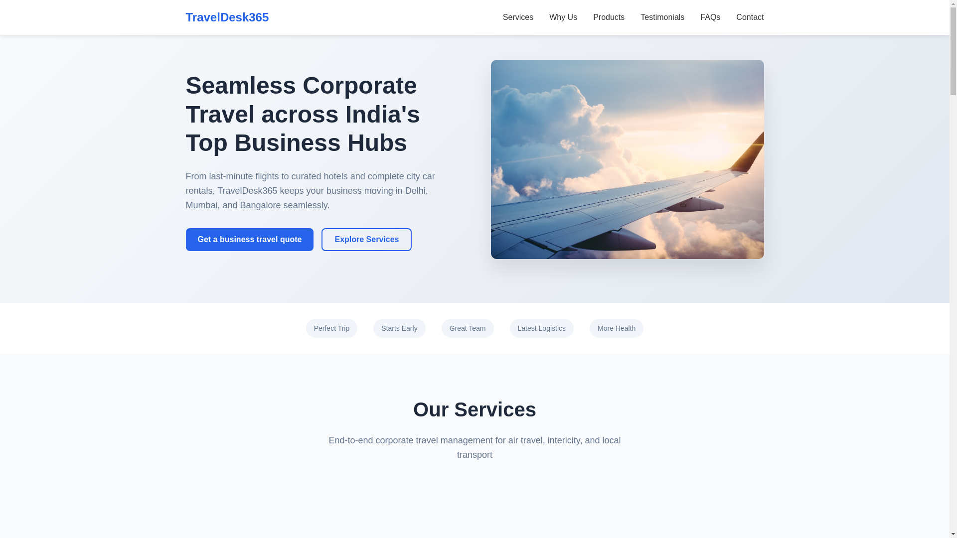website screenshot of https://traveldesk365.com/