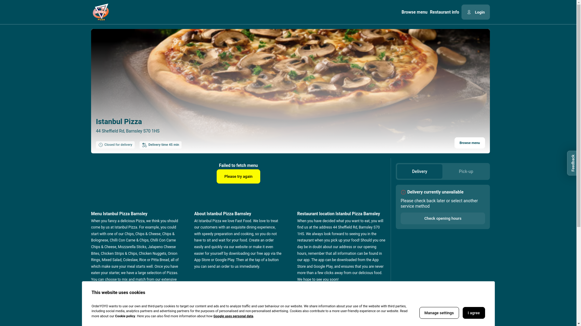 website screenshot of https://istanbulpizzas.co.uk/