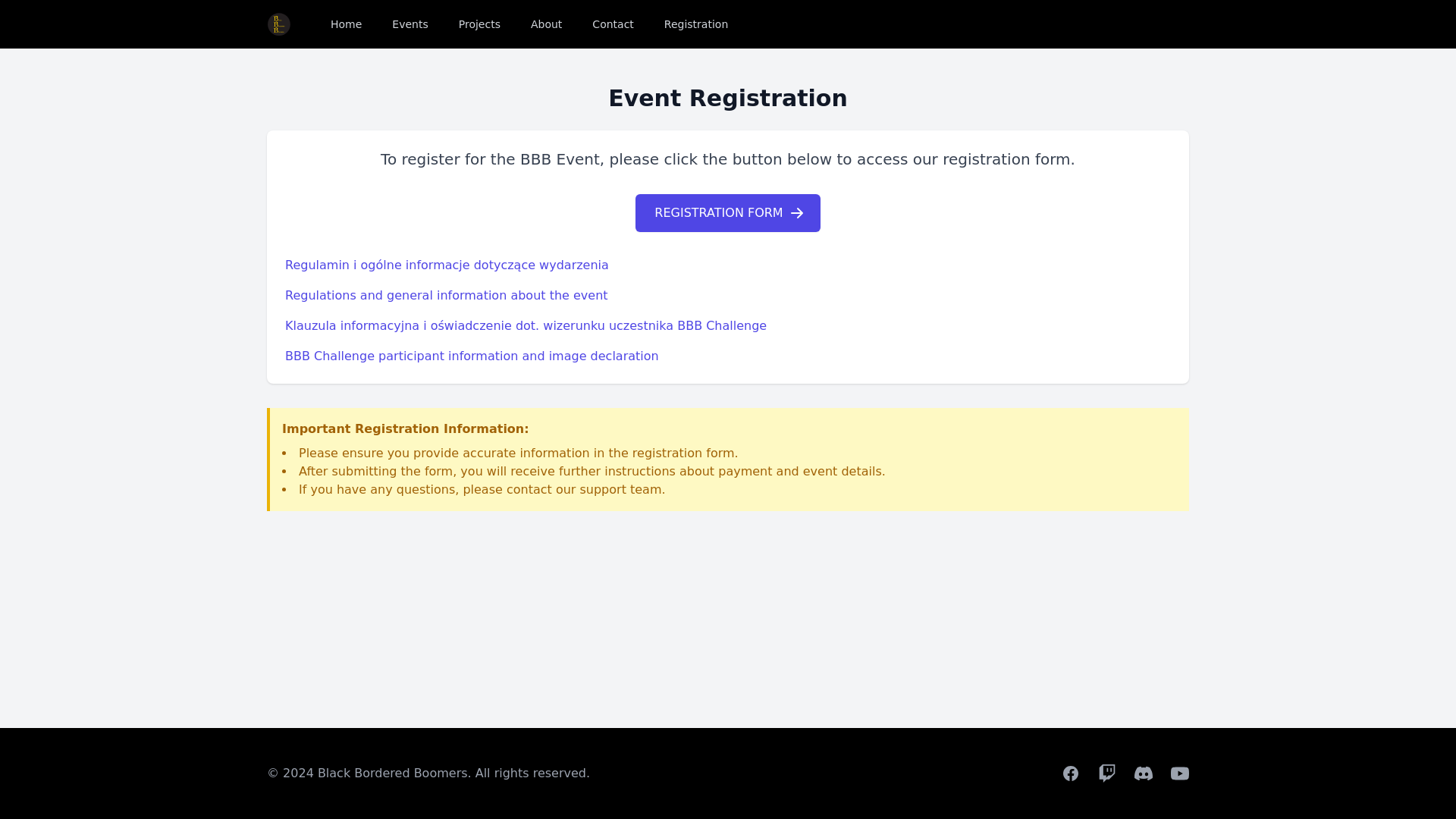 website screenshot of https://bbb.black/registration.html