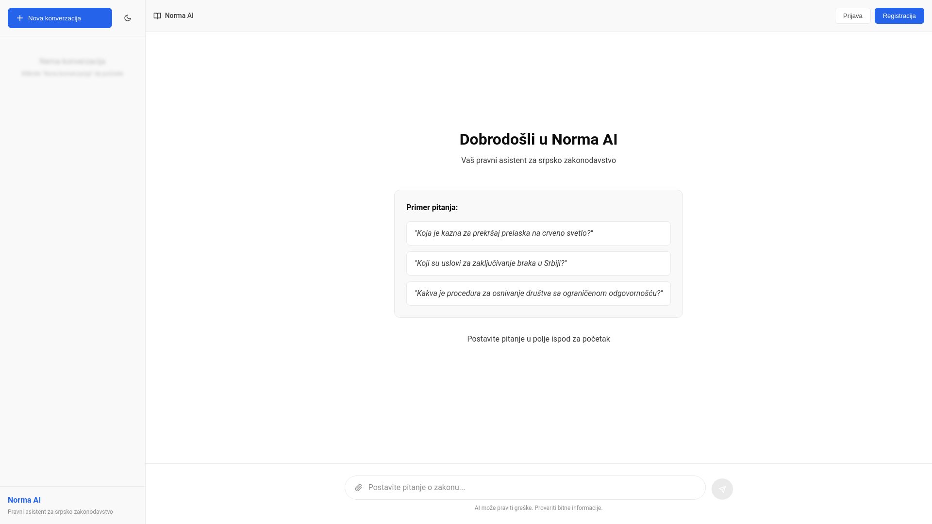 website screenshot of https://normaai.rs/