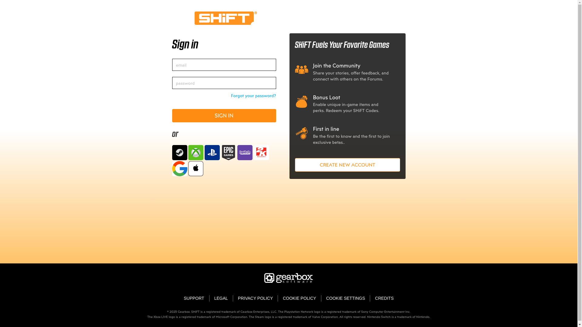 website screenshot of https://shift.gearboxsoftware.com/