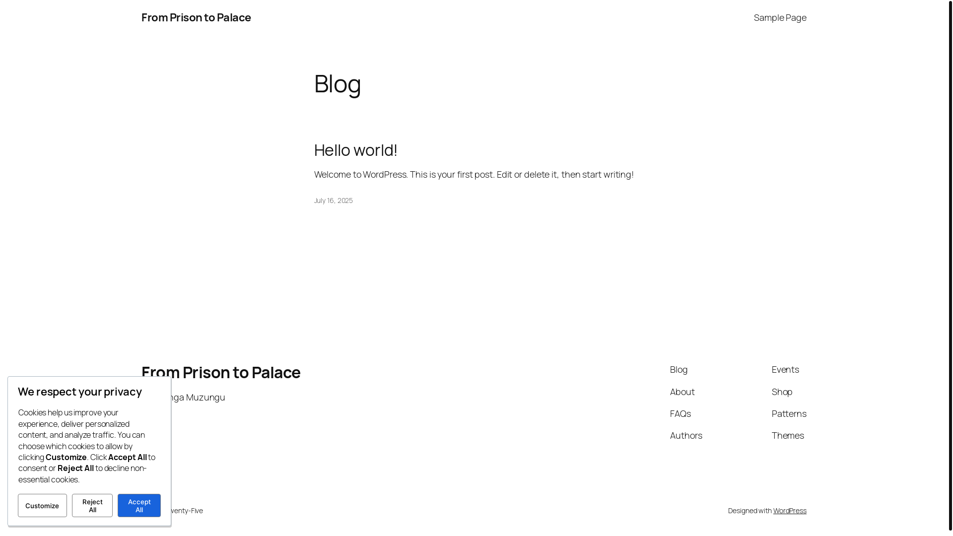 website screenshot of https://fromprisontopalace.com/