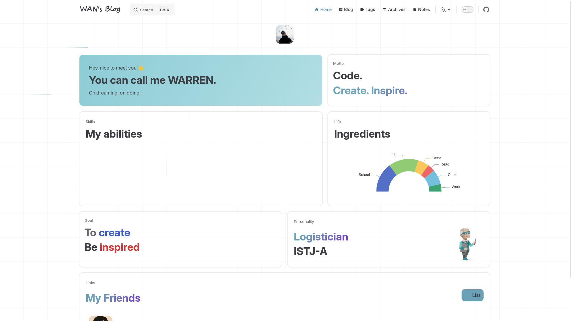 website screenshot of https://wan-s-blog.pages.dev/