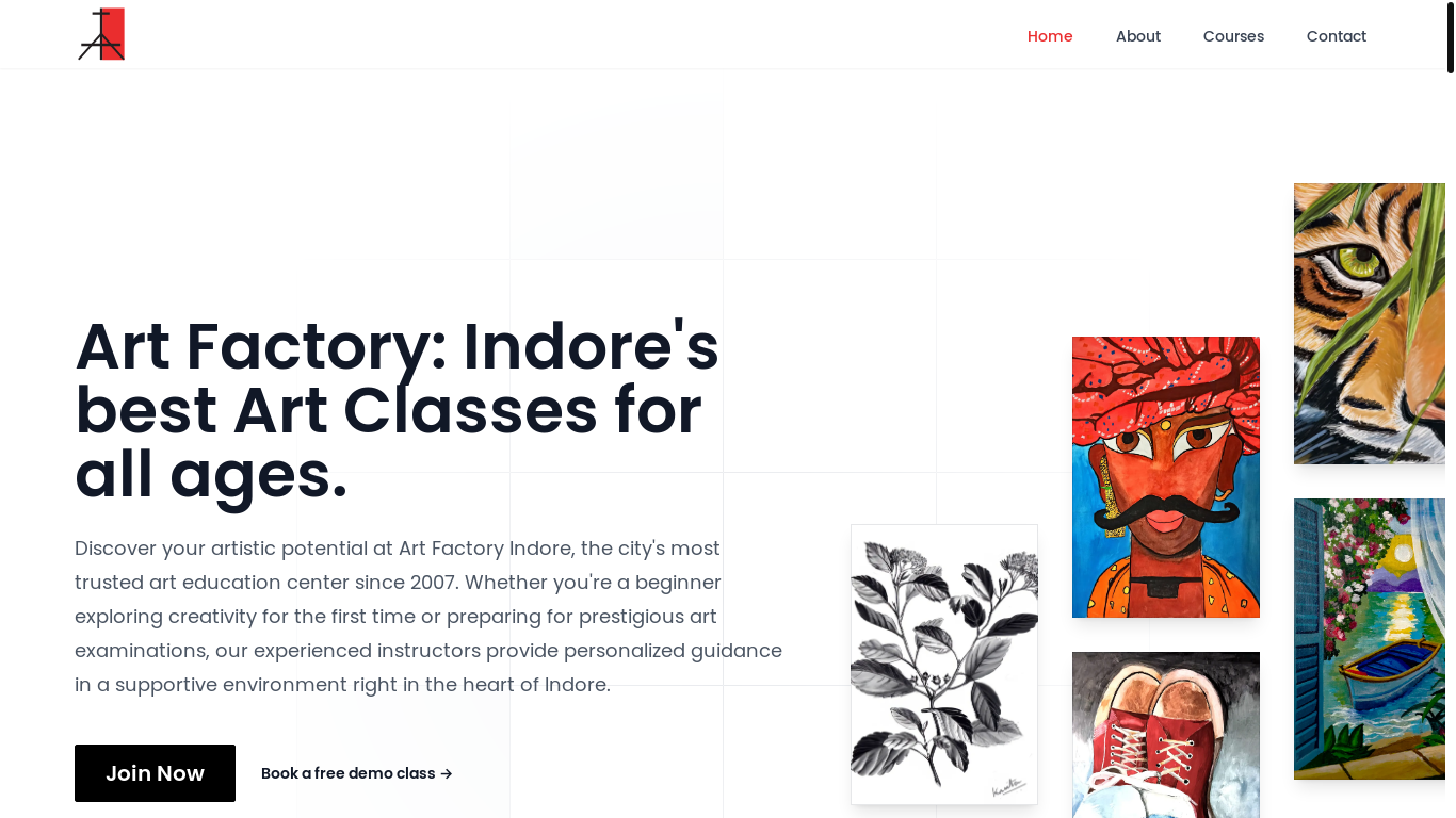 website screenshot of https://artfactorywebsite.pages.dev/