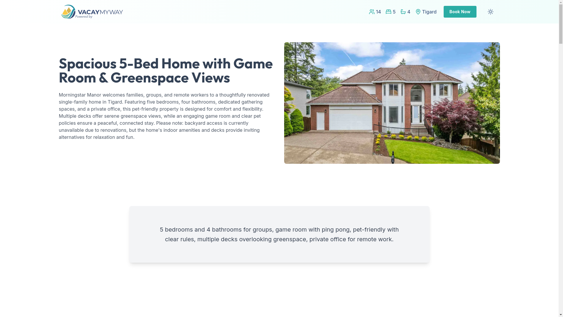 website screenshot of https://tranquilridge.vacations/