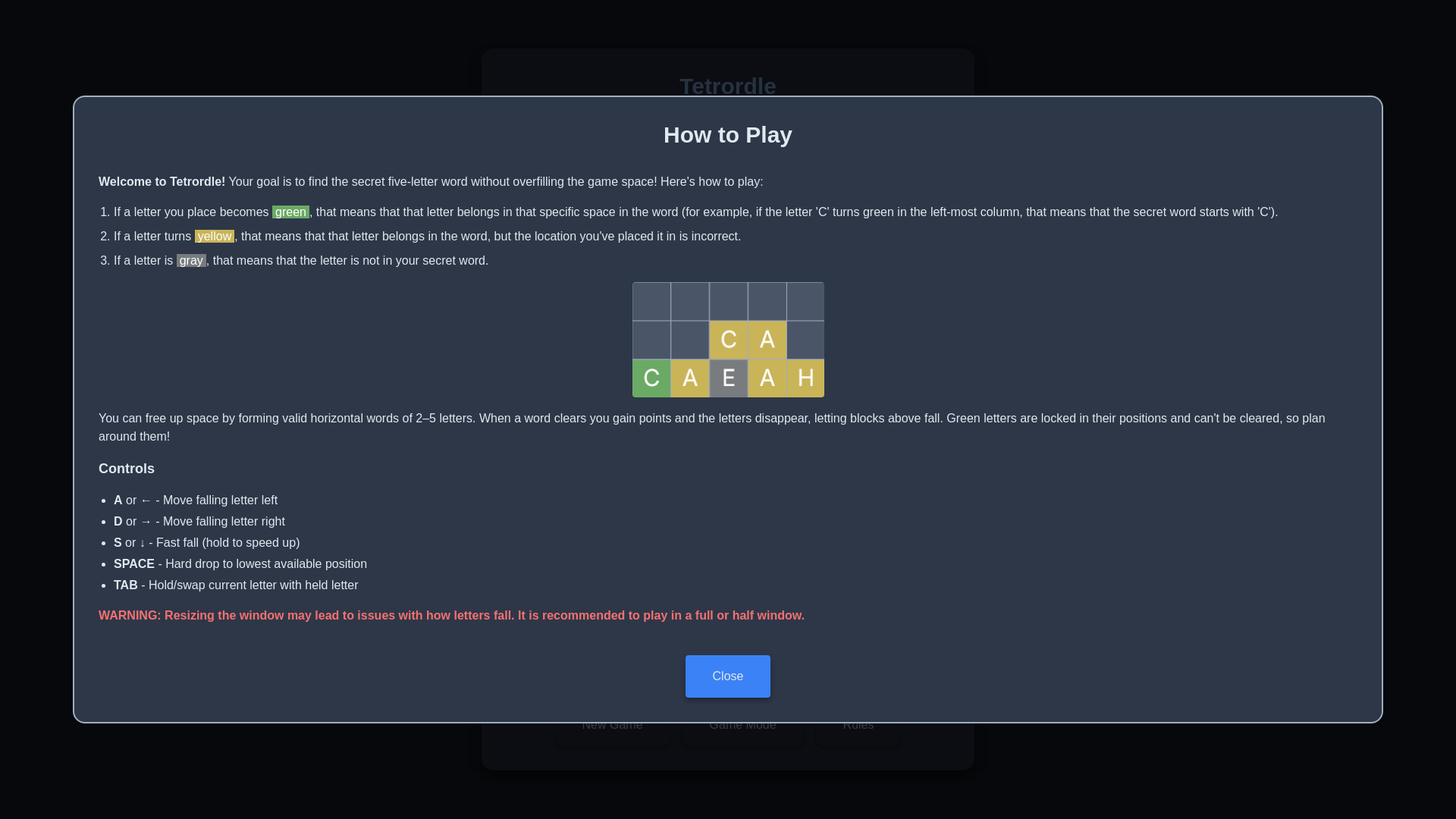 website screenshot of https://tetrordle5.pages.dev/