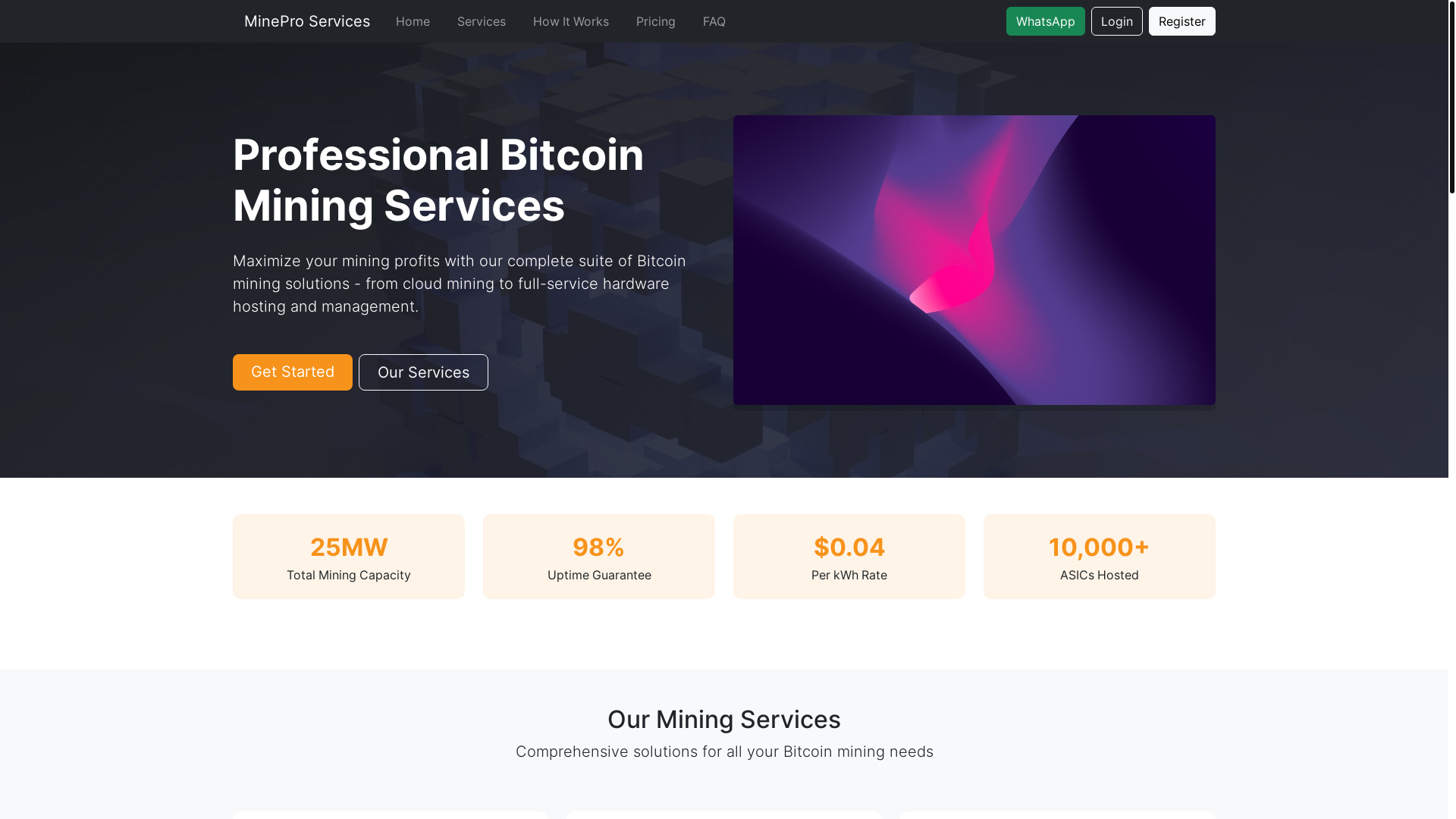 website screenshot of https://bitcoinminingservice.online/