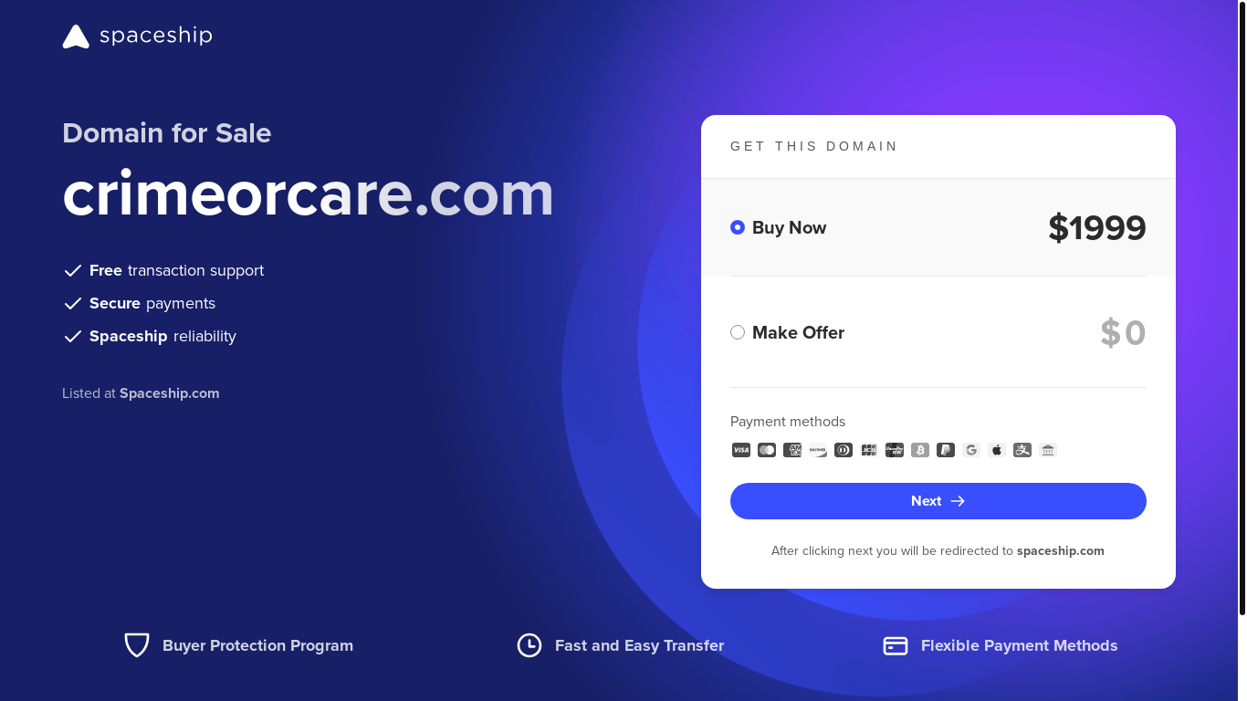 website screenshot of https://crimeorcare.com/