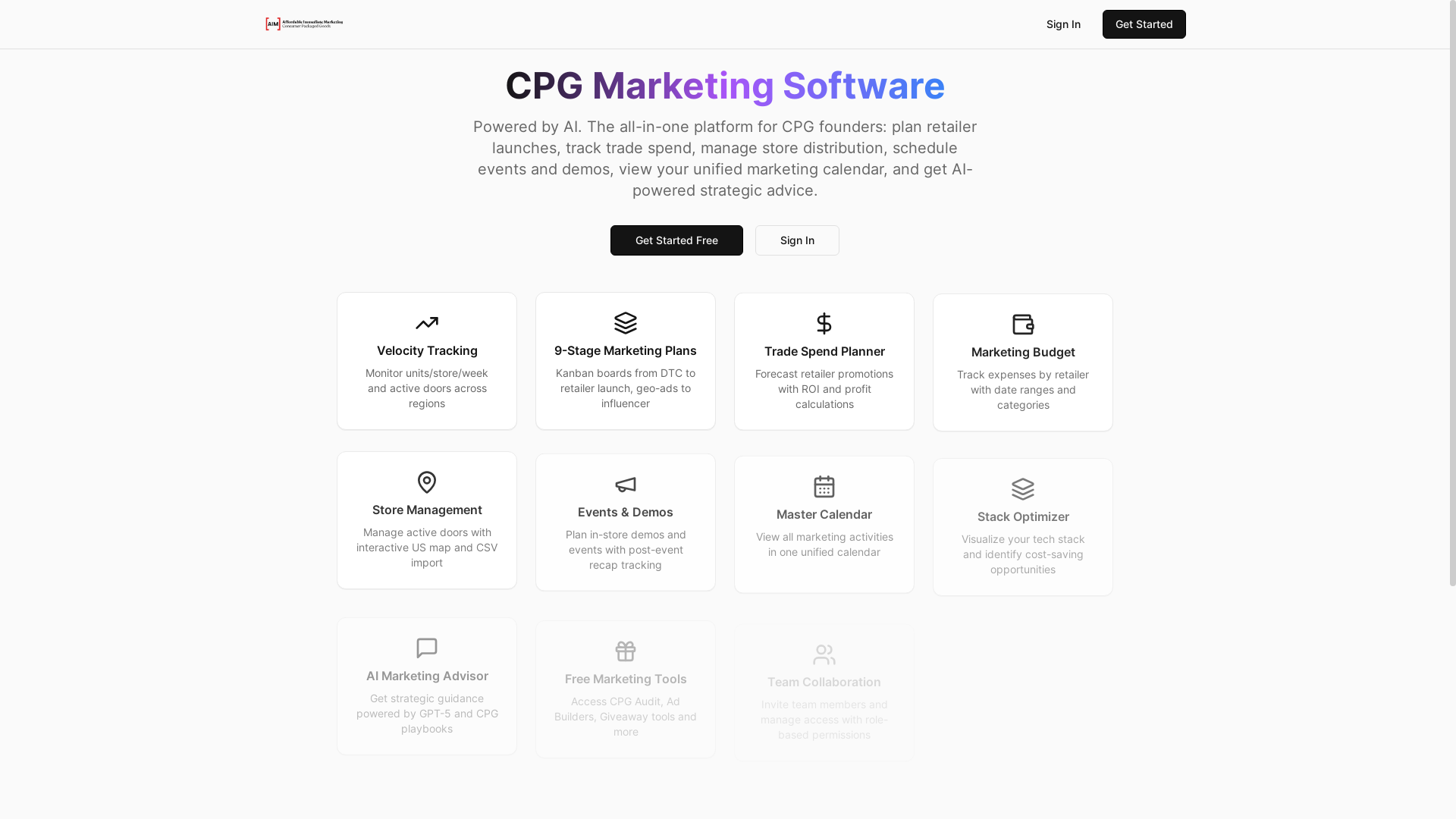 website screenshot of https://cpgmarketingsoftware.com/