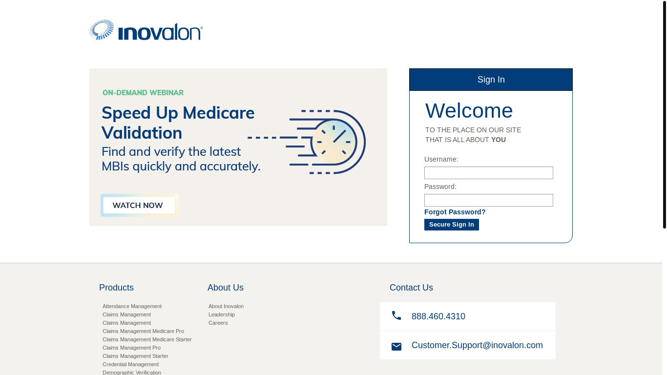 website screenshot of https://providercloud.inovalon.com/Auth/