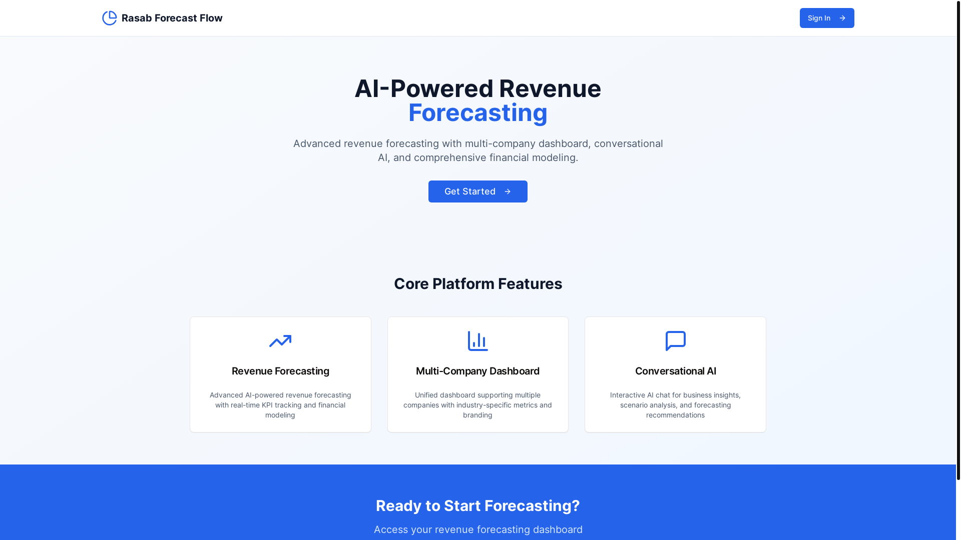 website screenshot of https://rasabforecastflow.com/