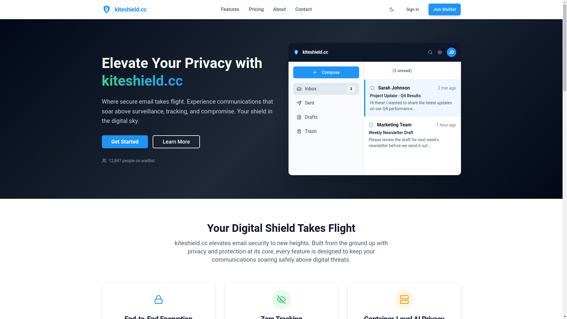 website screenshot of https://kiteshield.cc/