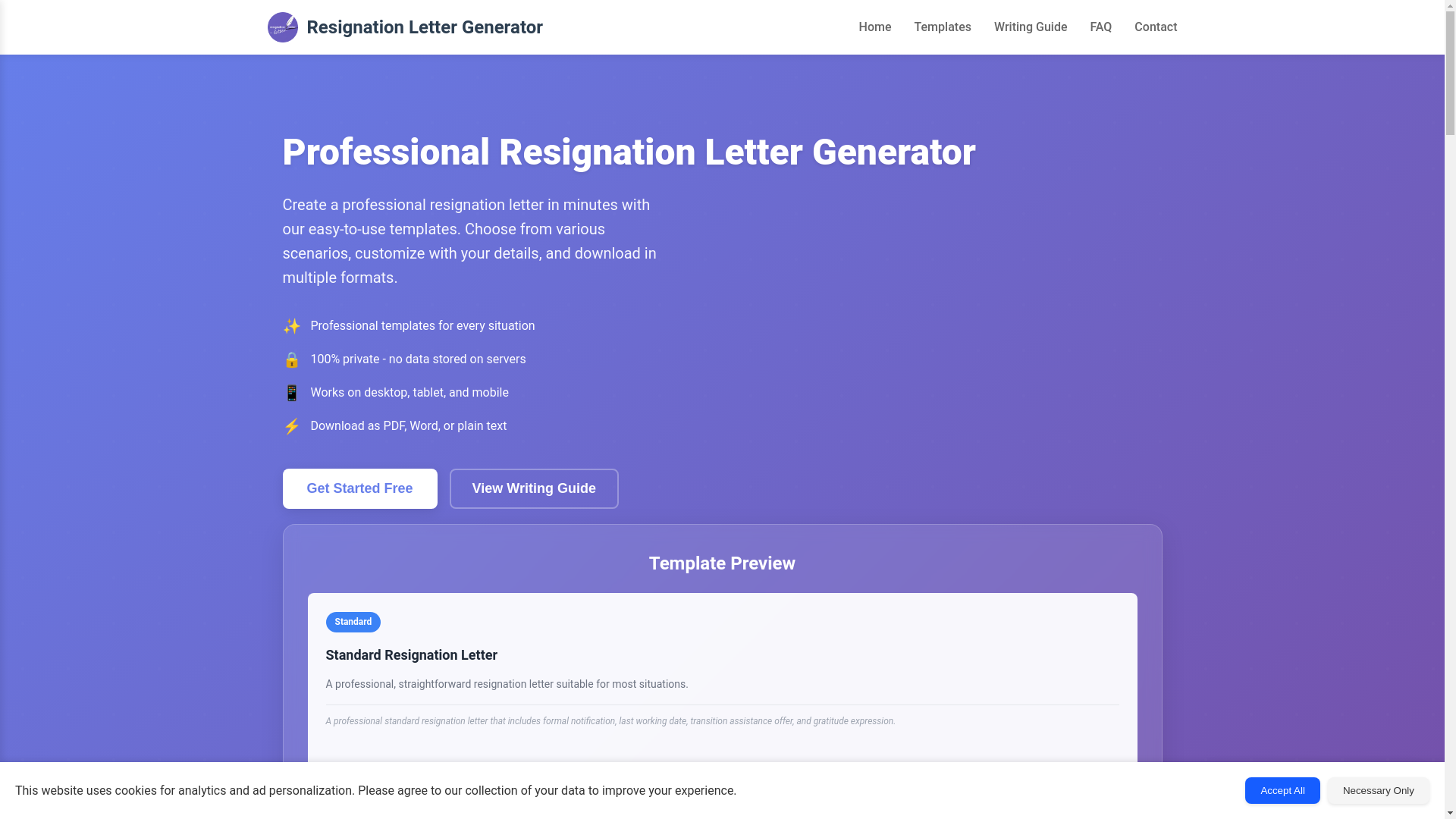 website screenshot of https://resignation-letter.net/