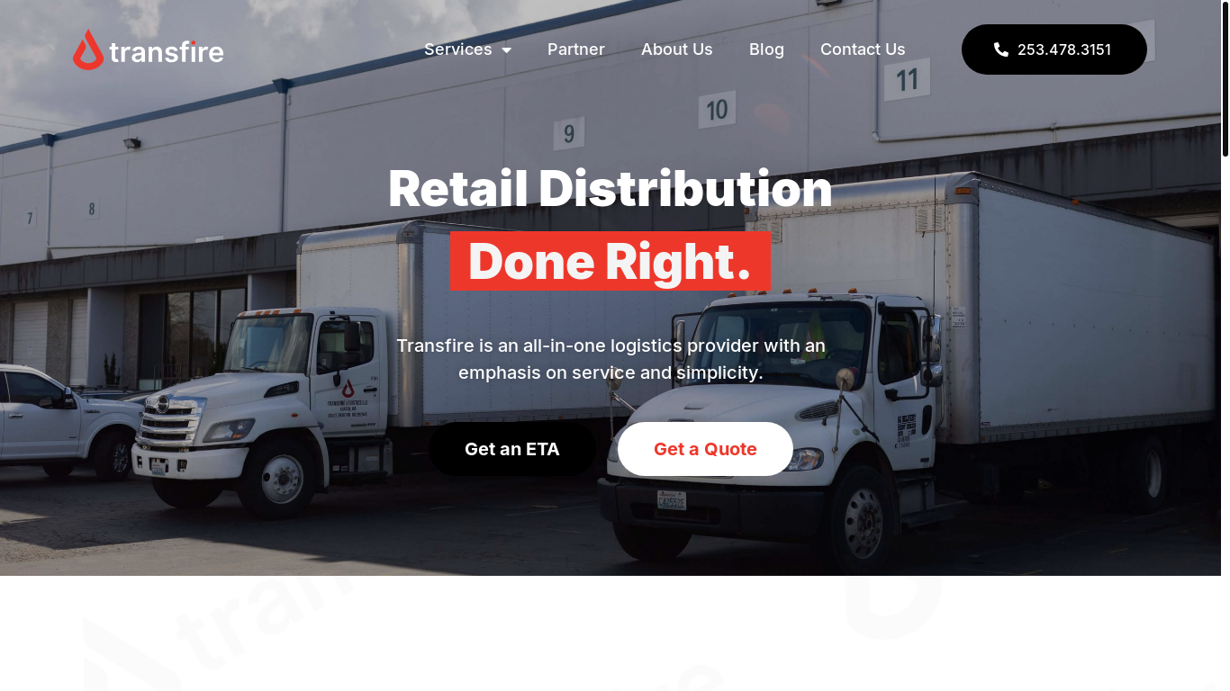 website screenshot of https://transfiredelivery.com/