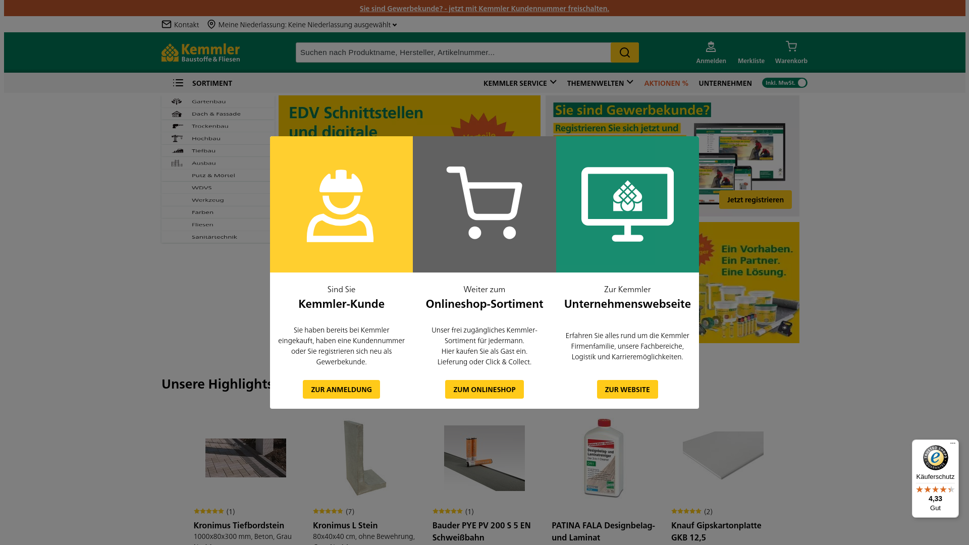 website screenshot of https://www.kemmler.de/