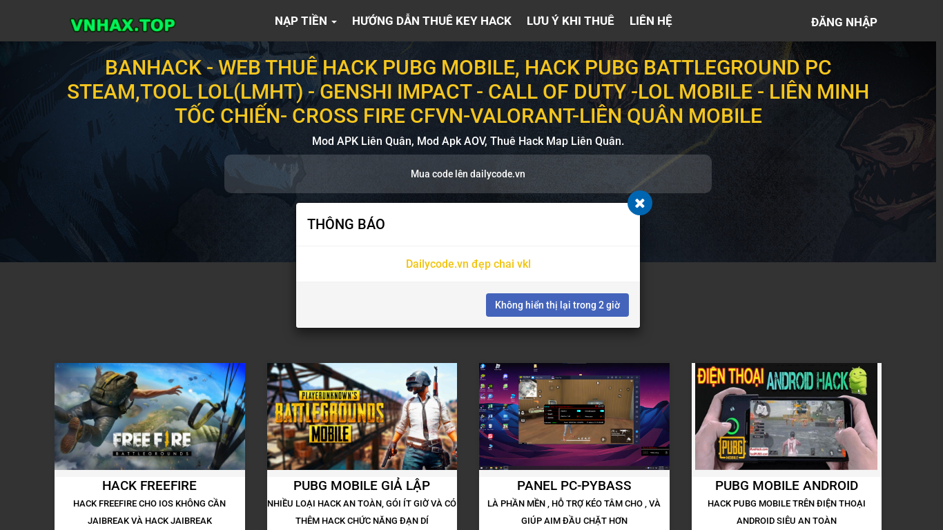 website screenshot of https://shophackvip.com/