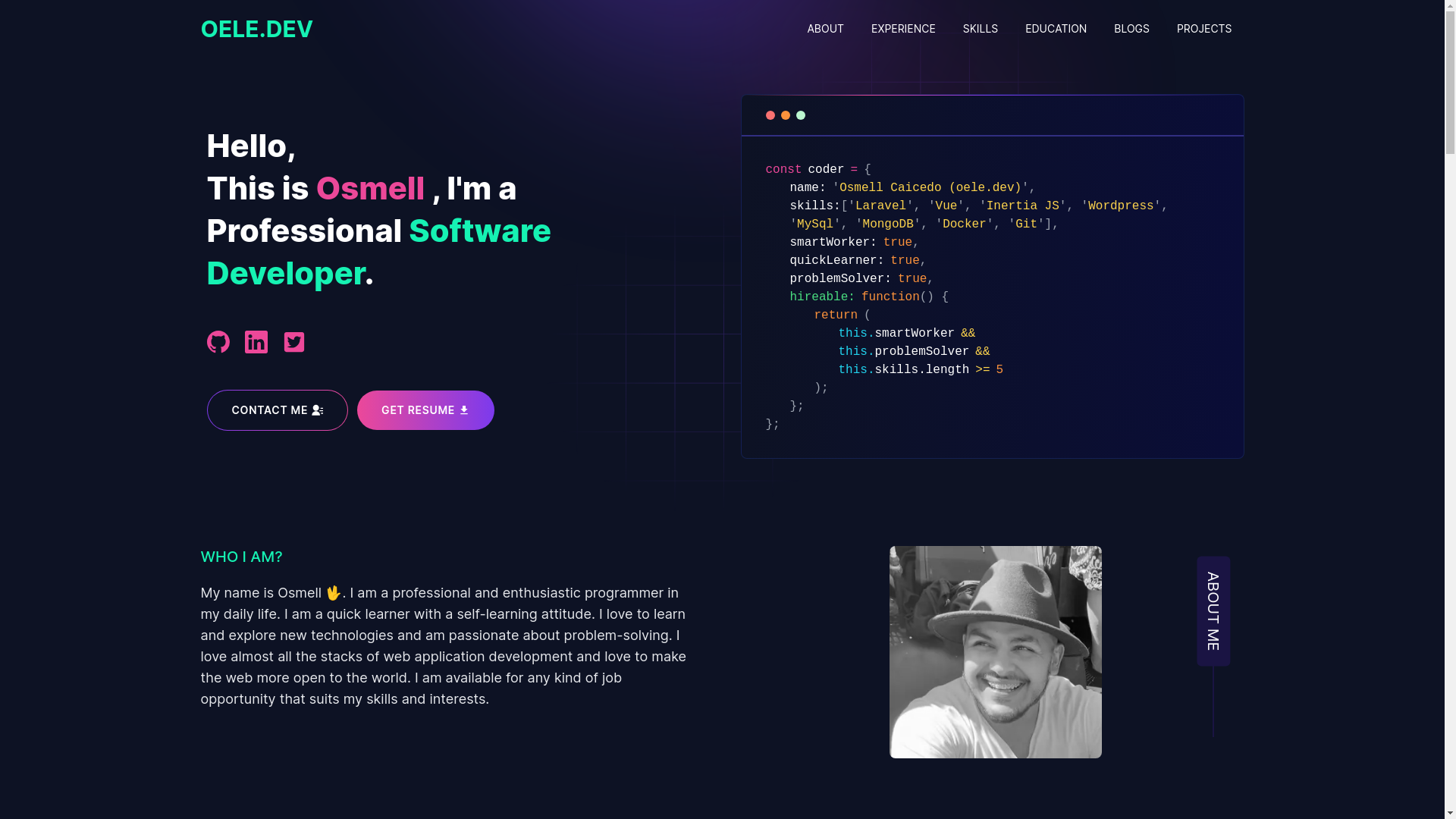 website screenshot of https://oele.dev/
