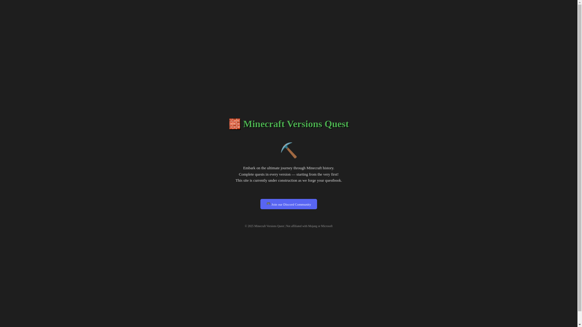 website screenshot of https://mc-versions.quest/