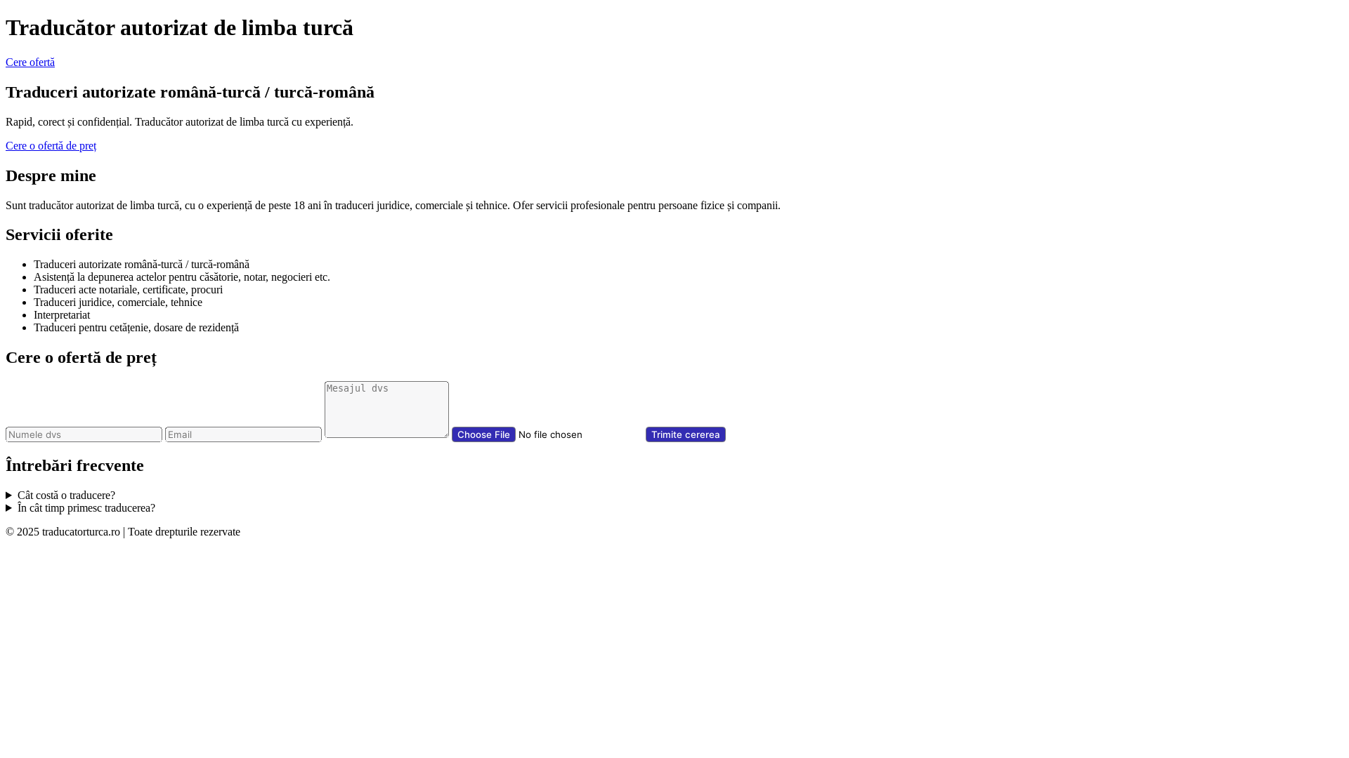 website screenshot of https://traducatorturca.ro/
