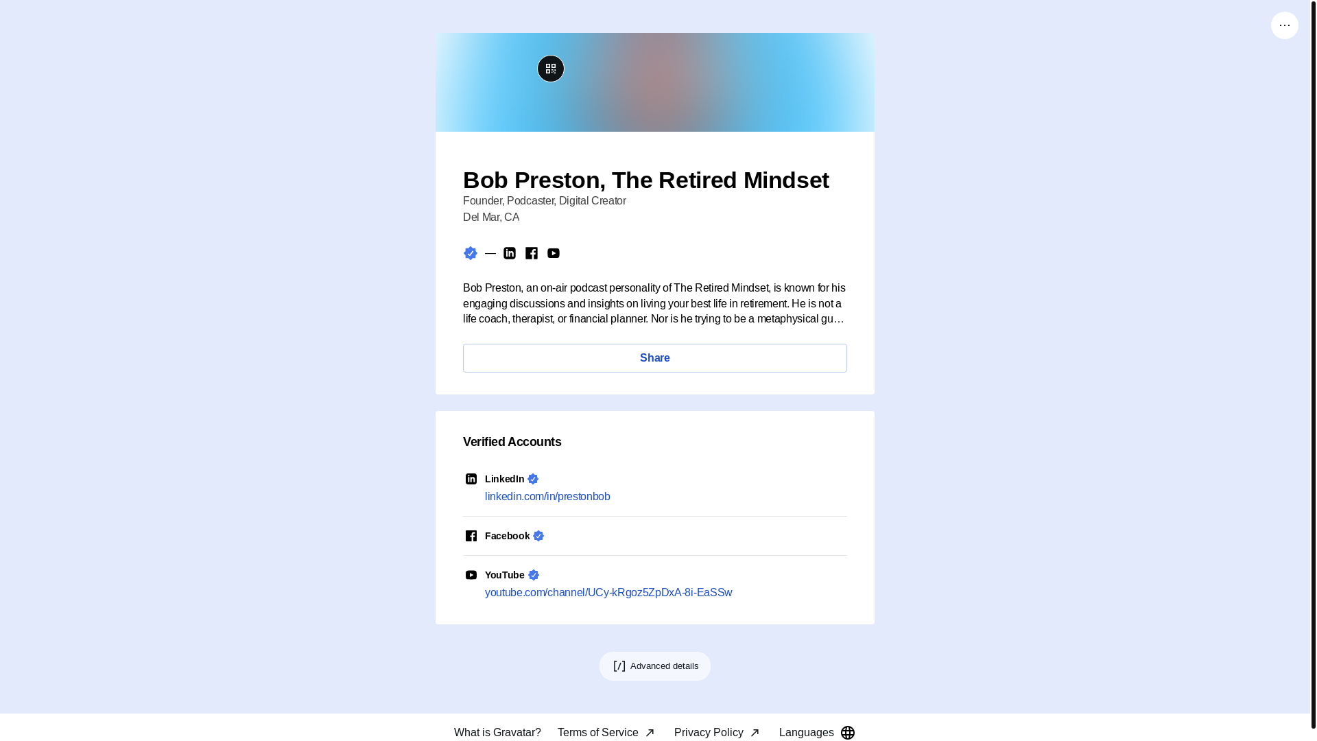website screenshot of https://bobpreston.bio/