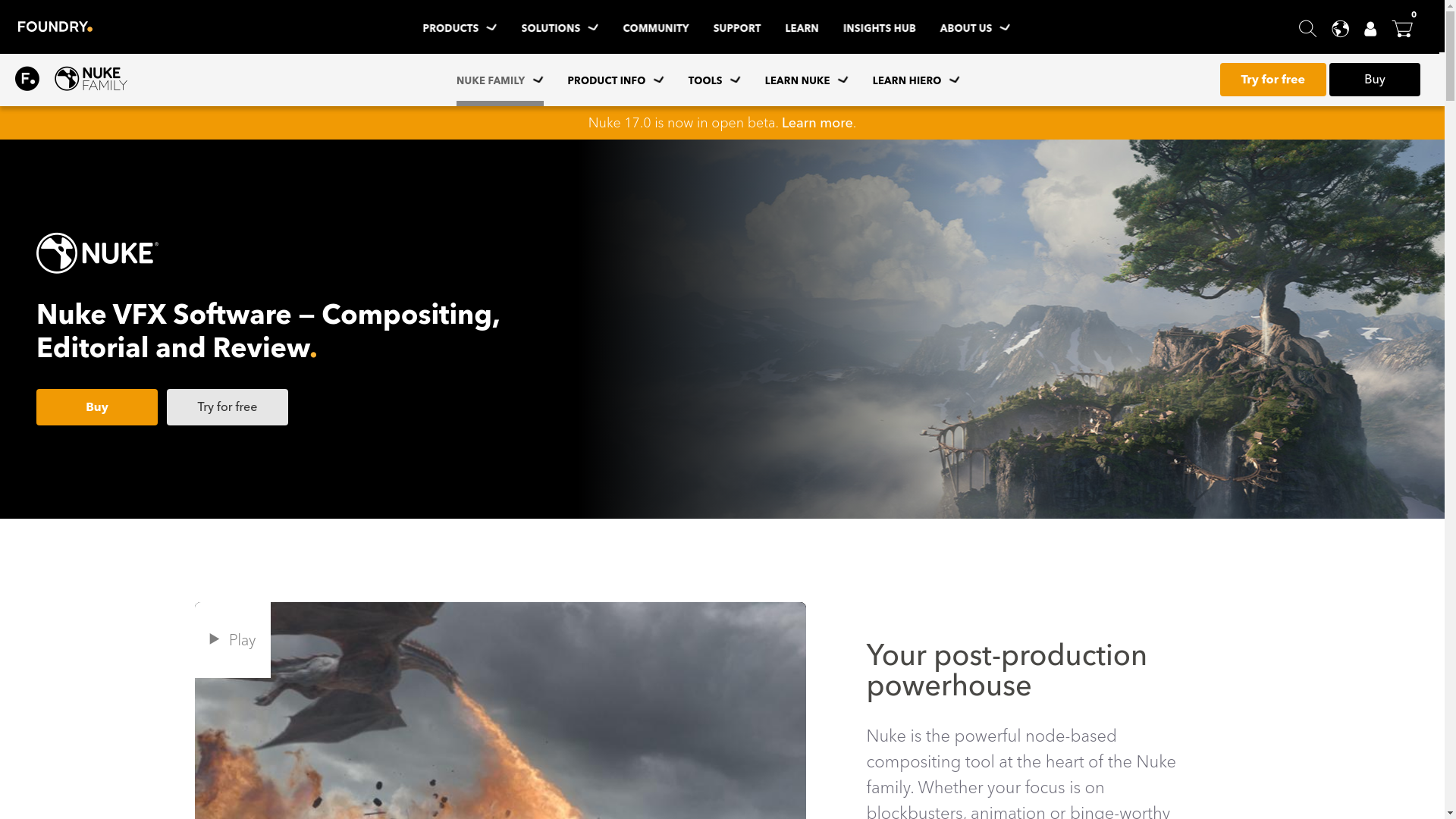 website screenshot of https://www.foundry.com/products/nuke-family/nuke