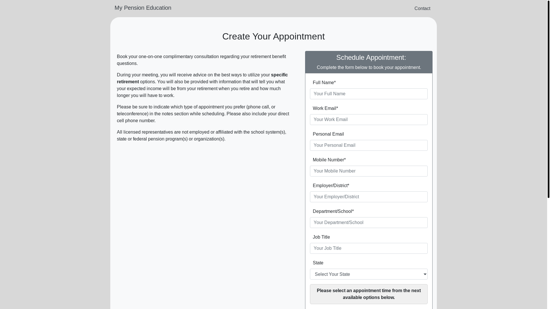 website screenshot of https://mypensioneducation.com/