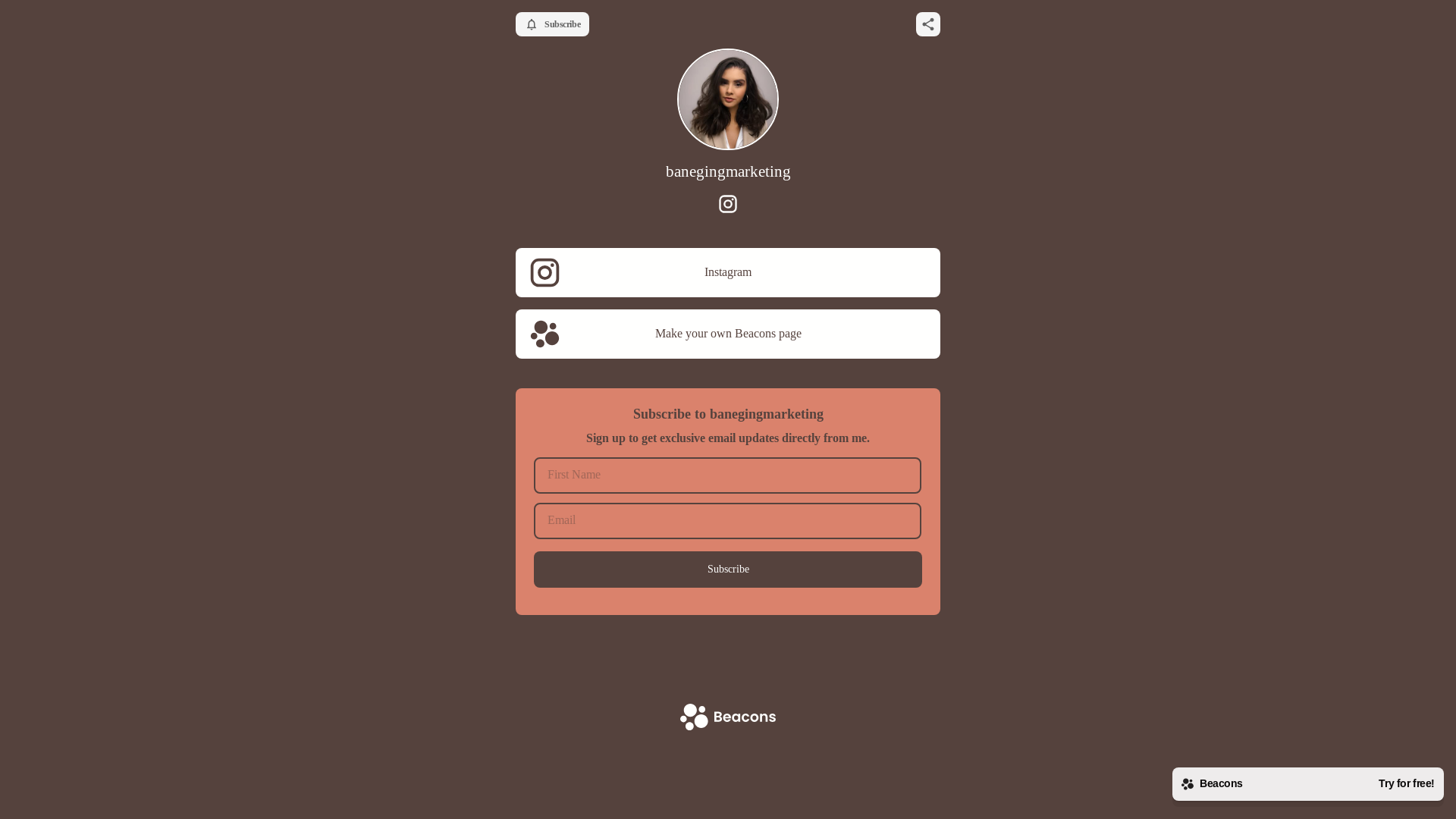 website screenshot of https://banegingmarketing.com/