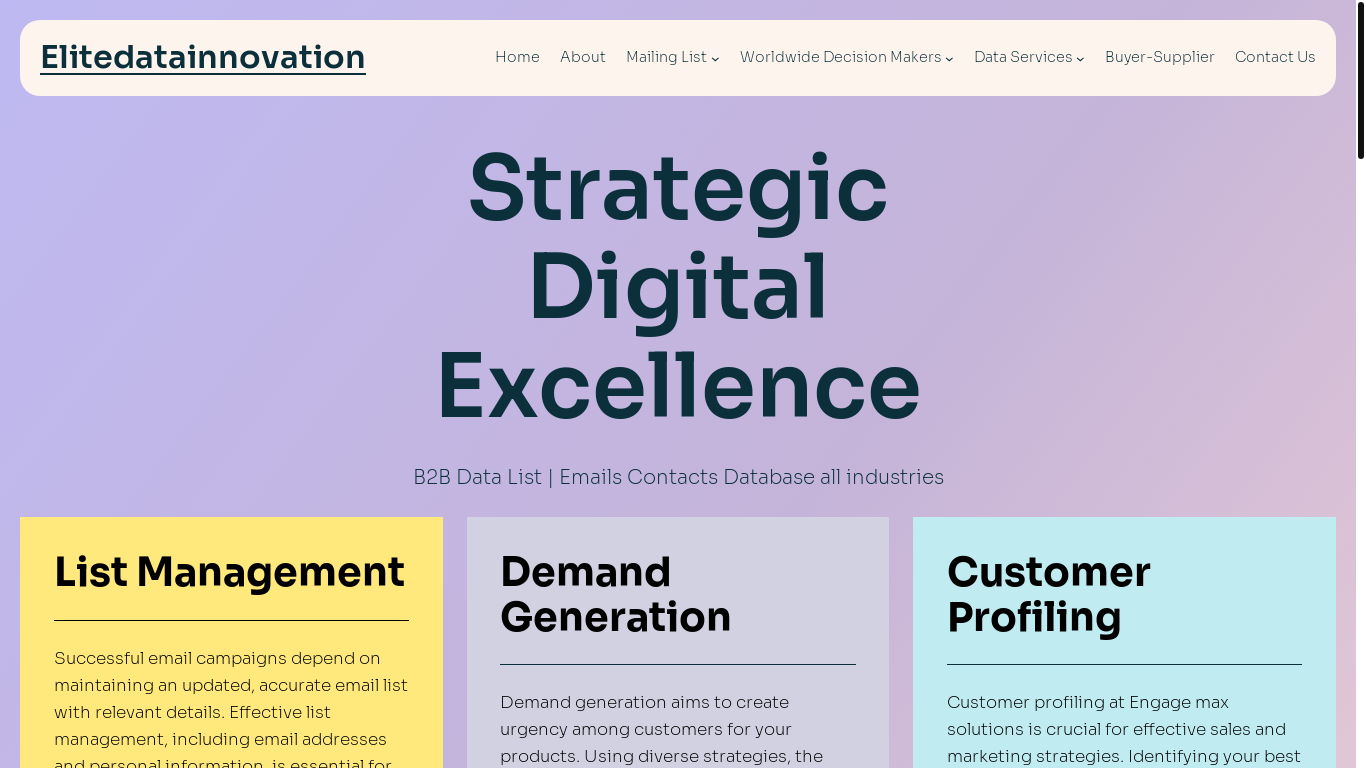 website screenshot of https://elitedatainnovation.com/