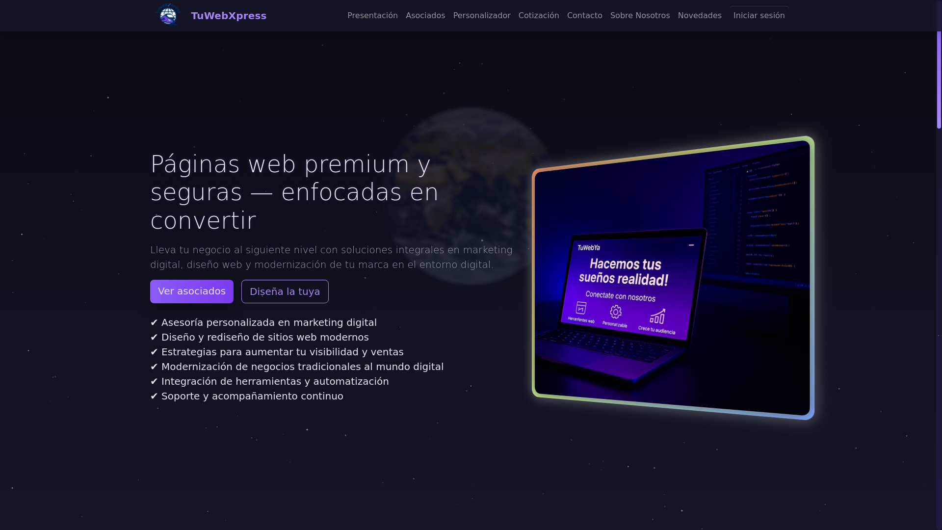 website screenshot of https://tuwebxpress.pages.dev/