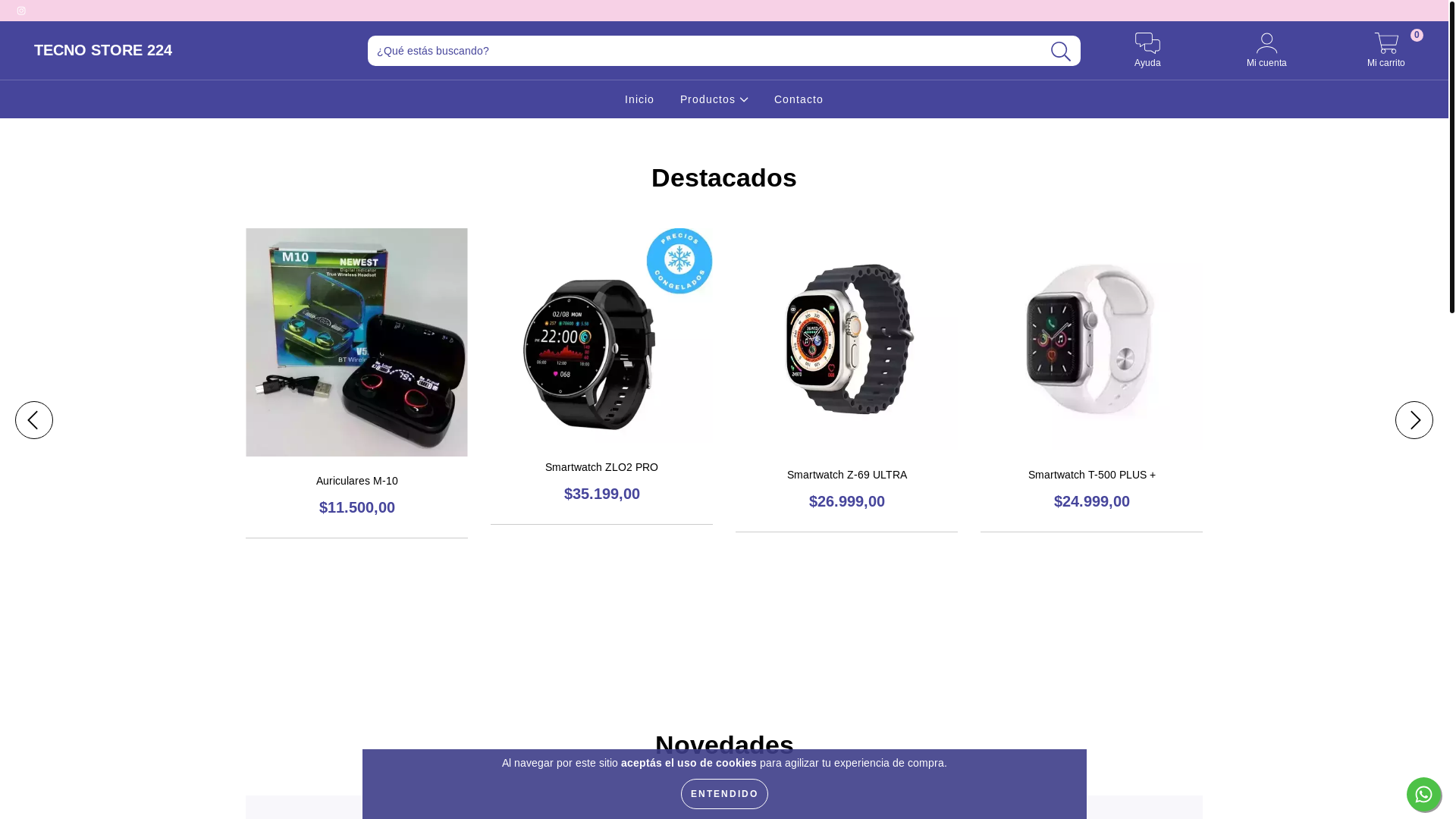 website screenshot of https://tecnostore224.ar/