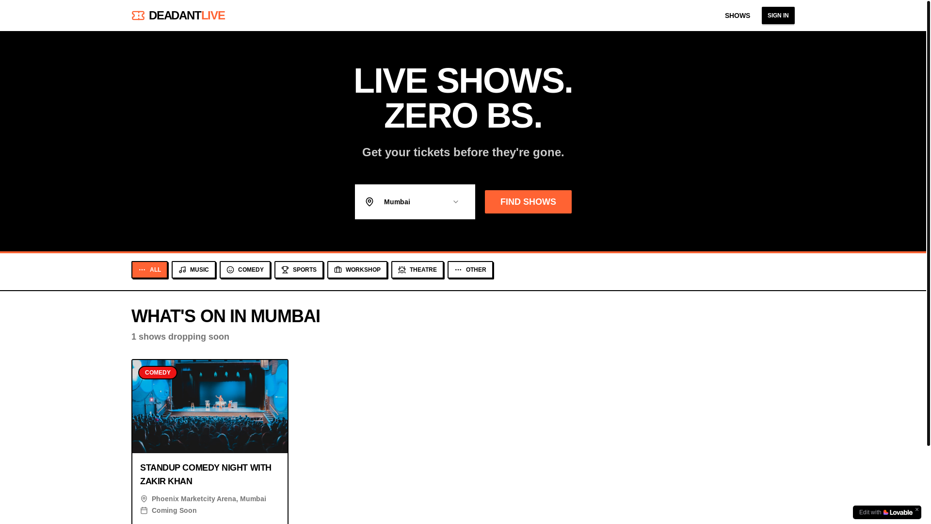 website screenshot of https://deadant.live/