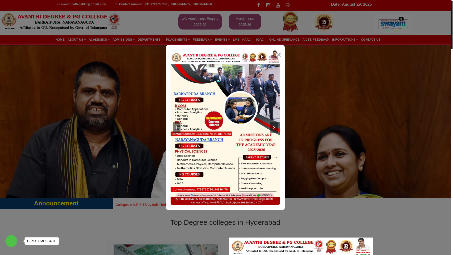 website screenshot of https://avanthicollege.com/