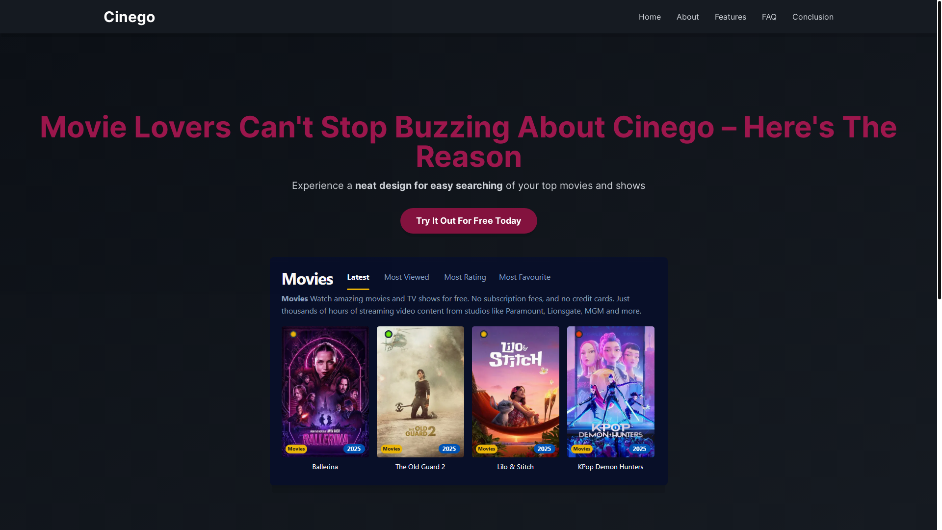 website screenshot of https://cinego-v0cu.pages.dev/