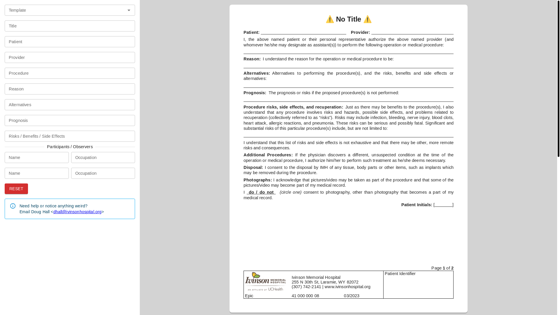 website screenshot of https://ivinson-consent-template.pages.dev/