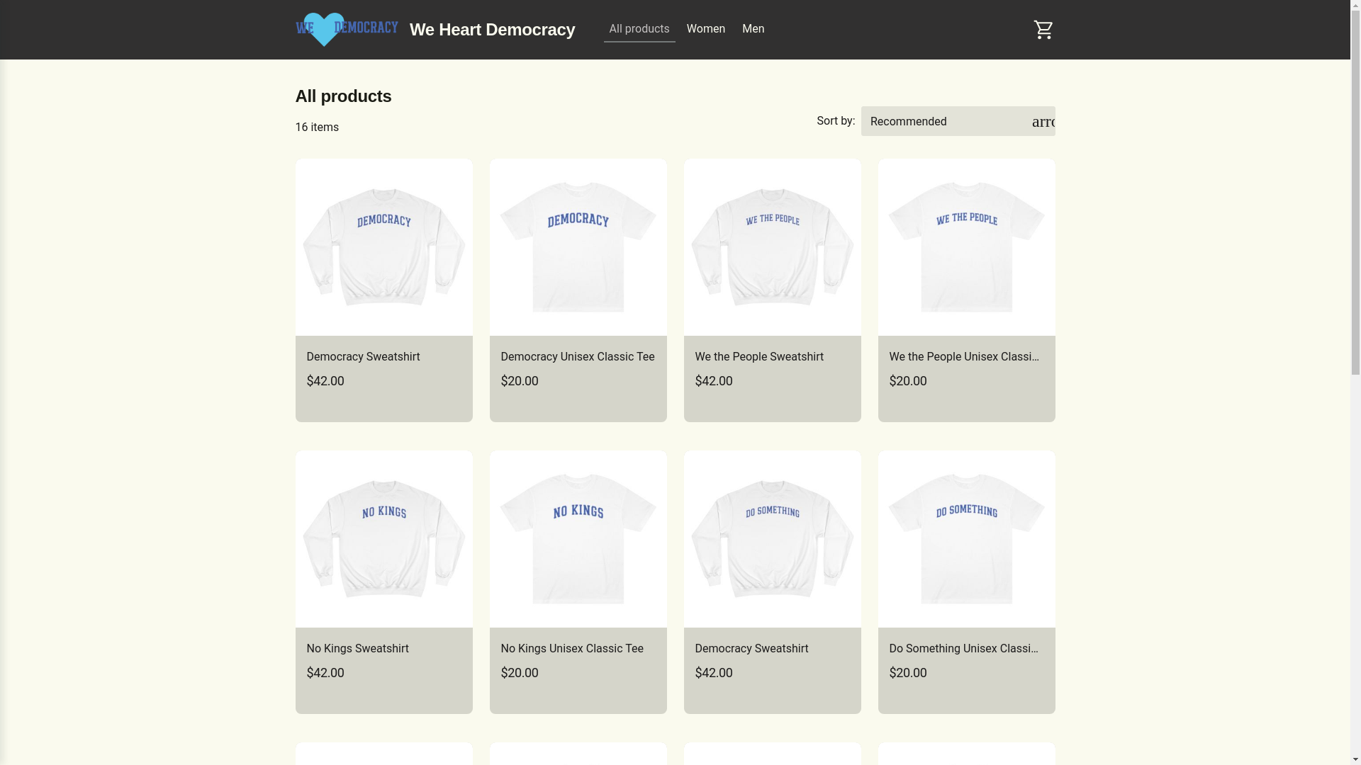 website screenshot of https://weheartdemocracy.com/