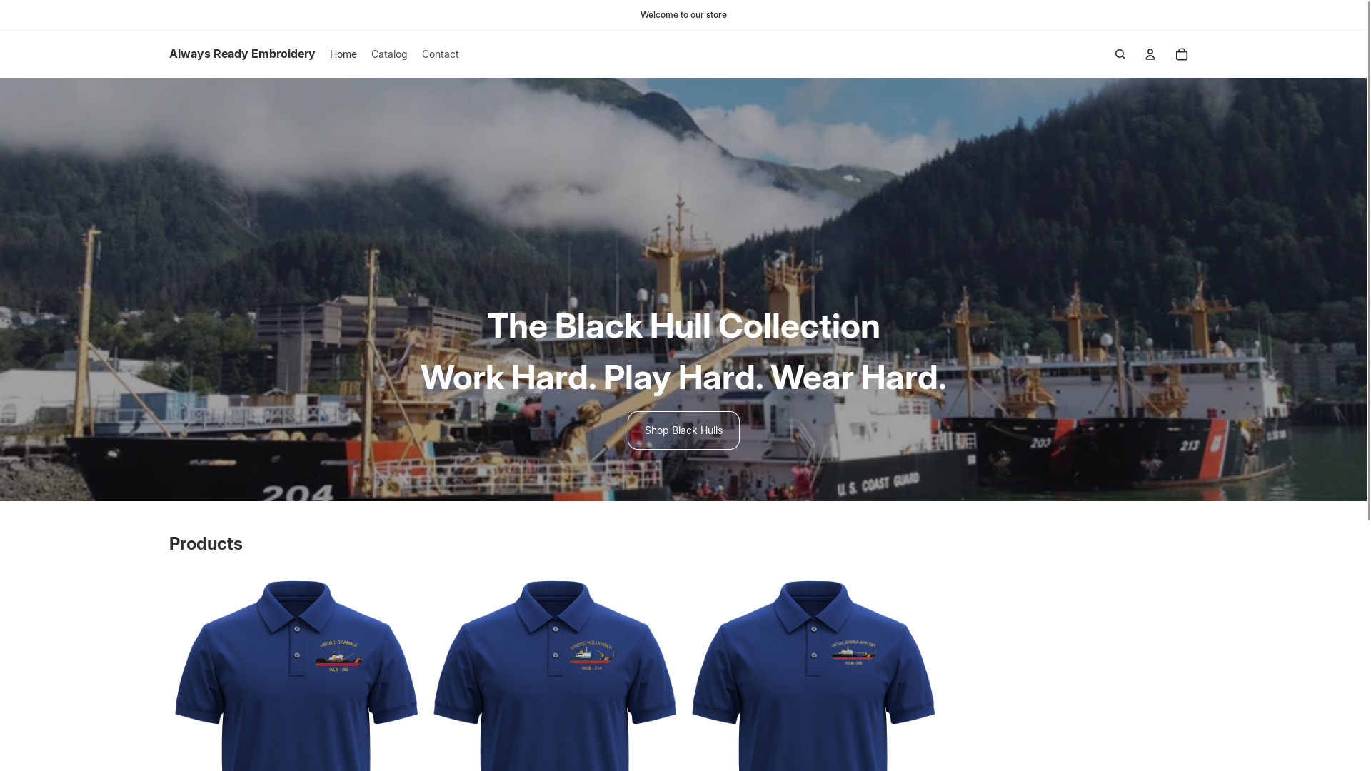 website screenshot of https://alwaysreadyembroidery.com/