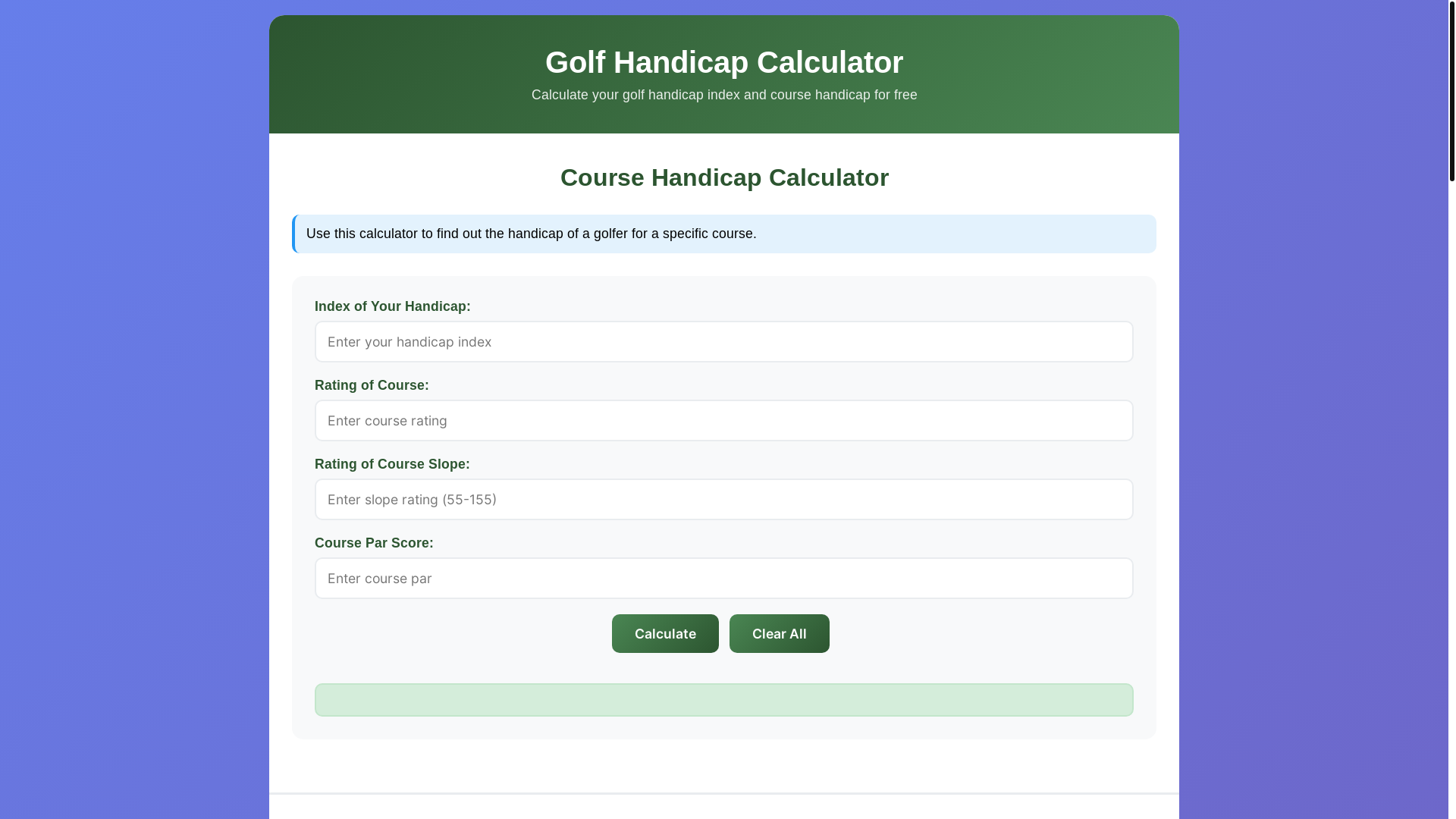 website screenshot of https://golfhandicapcalculator.app/