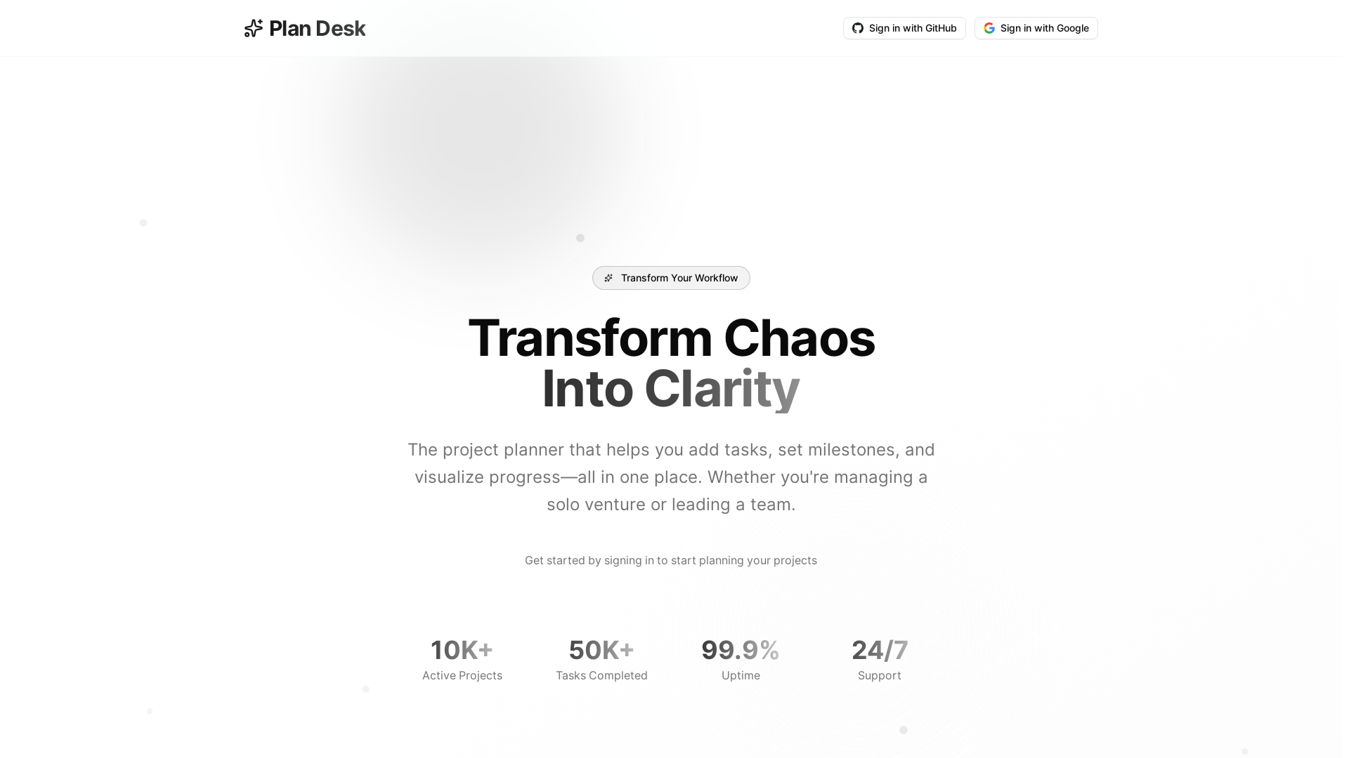 website screenshot of https://plandesk.tech/