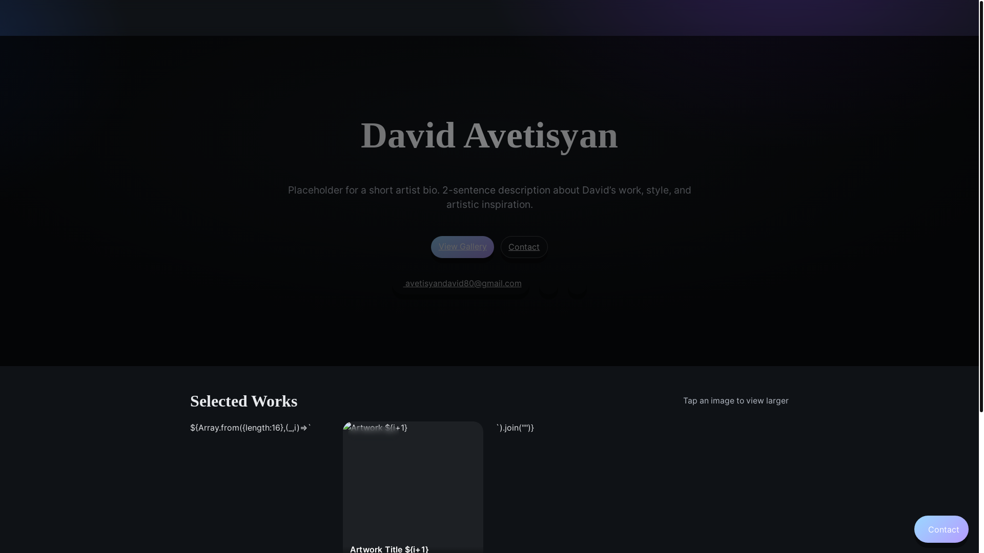 website screenshot of https://davidavetis.art/