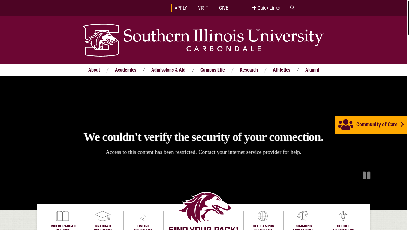 website screenshot of https://siu.edu/