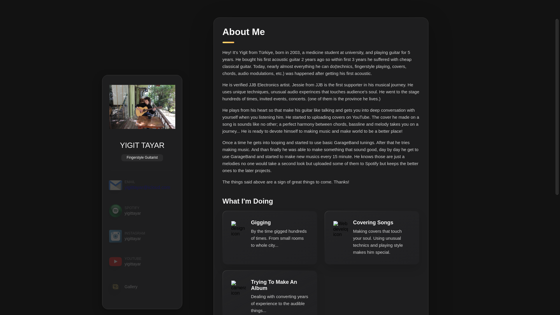 website screenshot of https://yigittayar.com/