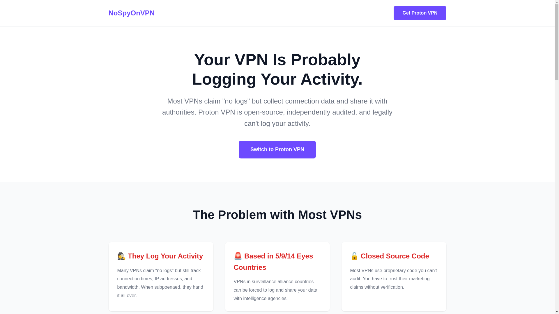 website screenshot of https://nospyonvpn.com/