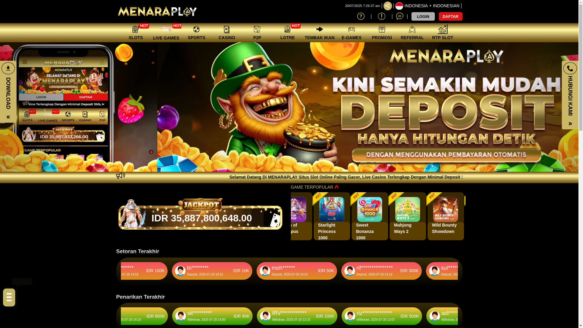 website screenshot of https://menaraplayr7.com/