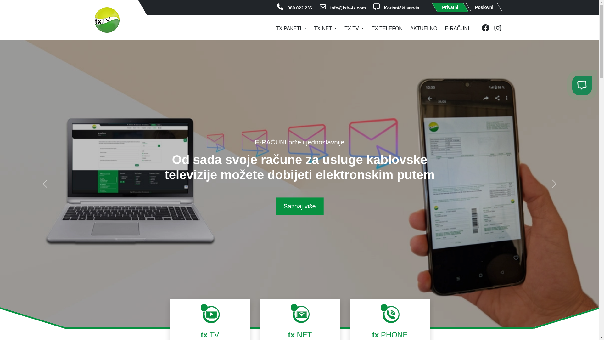 website screenshot of https://txtv.ba/