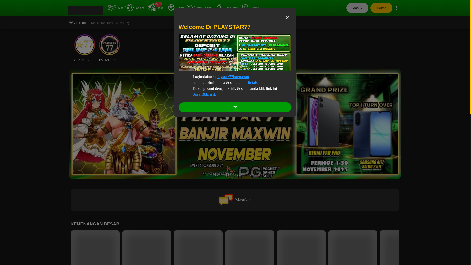 website screenshot of https://playstar77.hot/