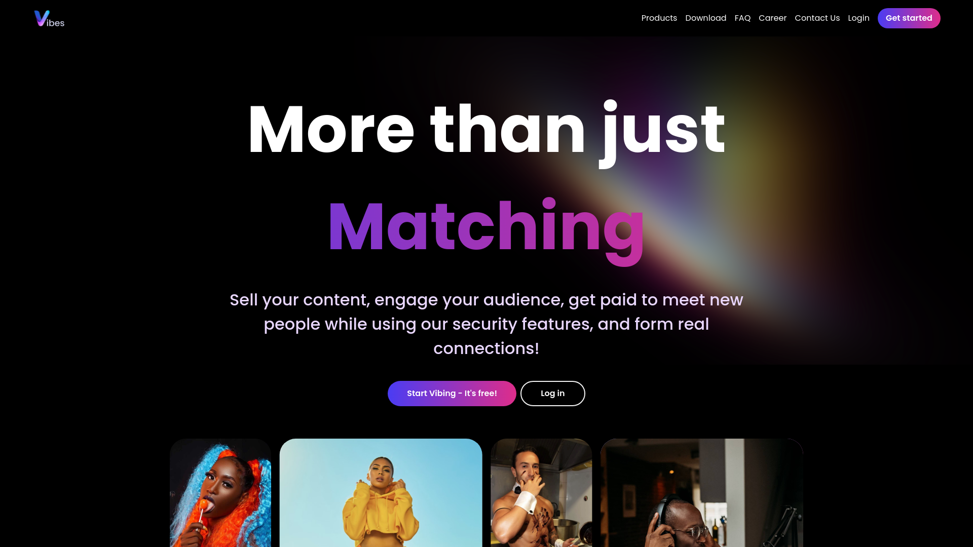 website screenshot of https://team-vibesmeet.com/
