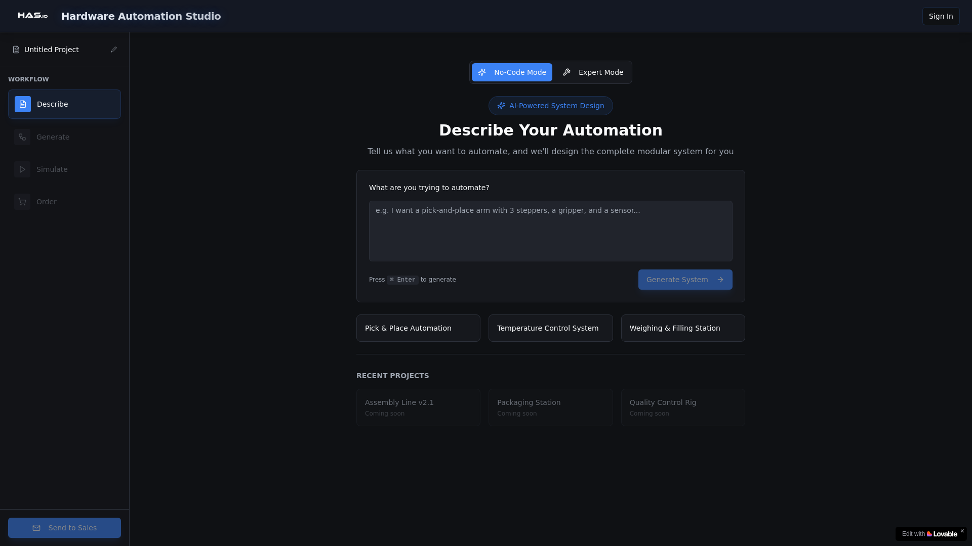 website screenshot of https://hardwareautomate.ai/