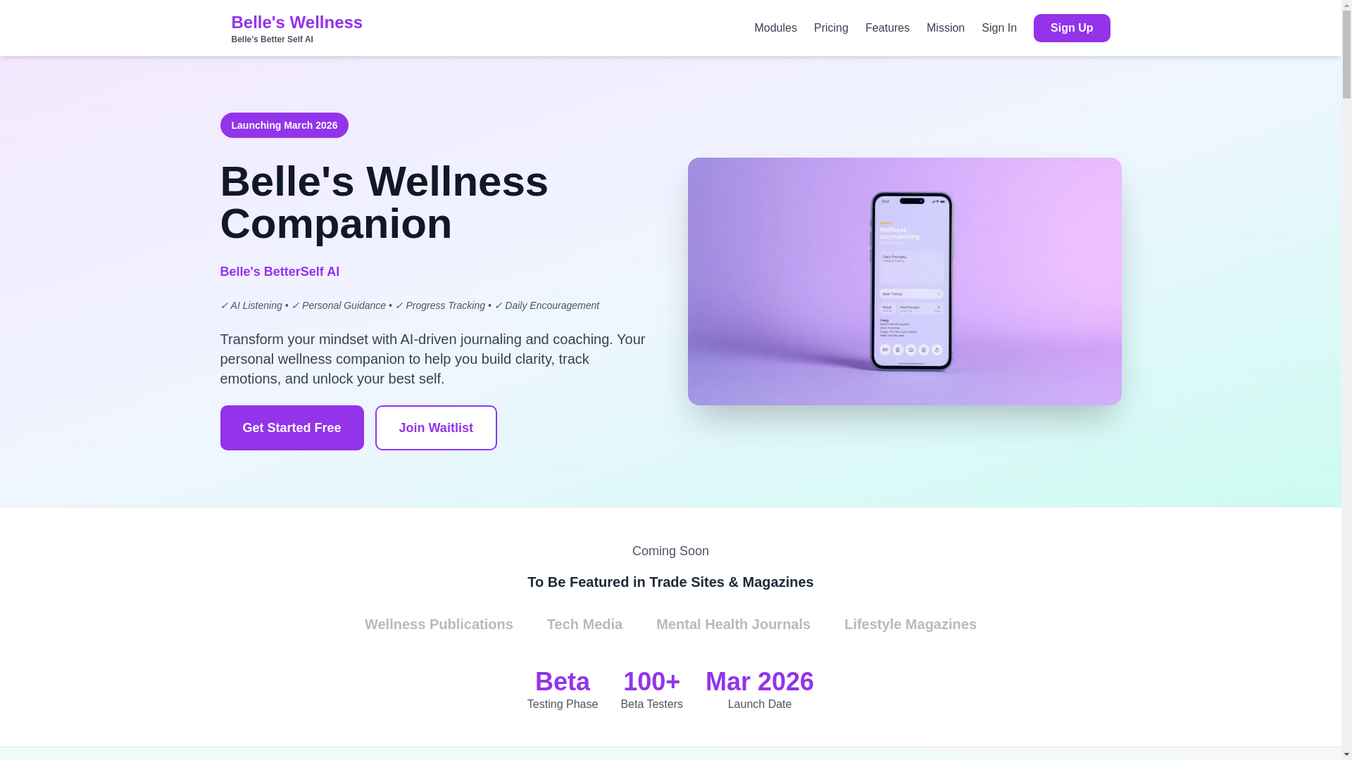 website screenshot of https://belleswellness.fit/